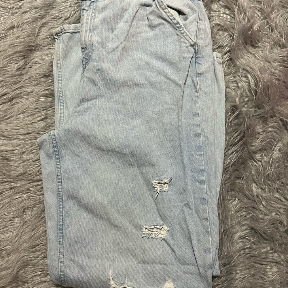 Light Blue Distressed Wide-Leg Jeans